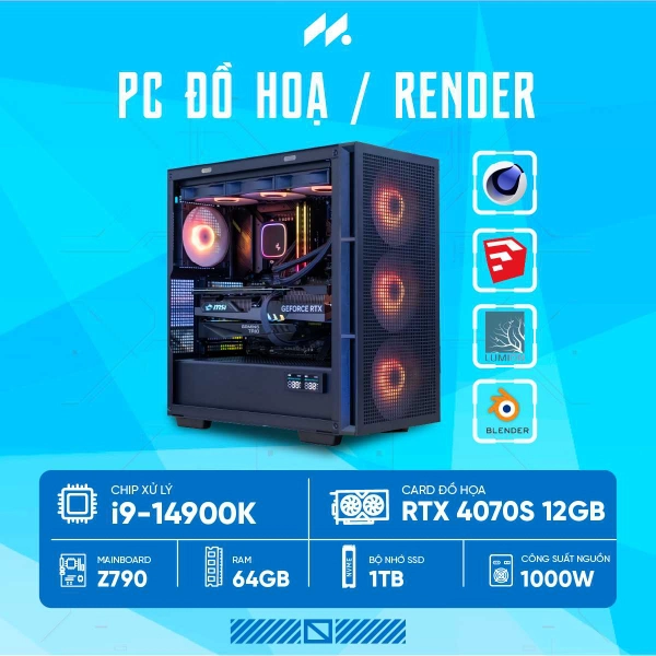 PC RENDER i9-4070 (i9-14900K, RTX 4070 OC 12GB, Ram 64GB DDR5, SSD 1TB, 1000W) #3 #2