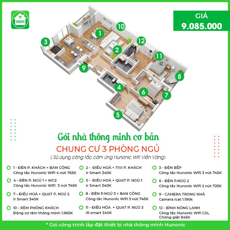 Trọn gói nhà thông minh Cơ bản cho chung cư 3 phòng ngủ