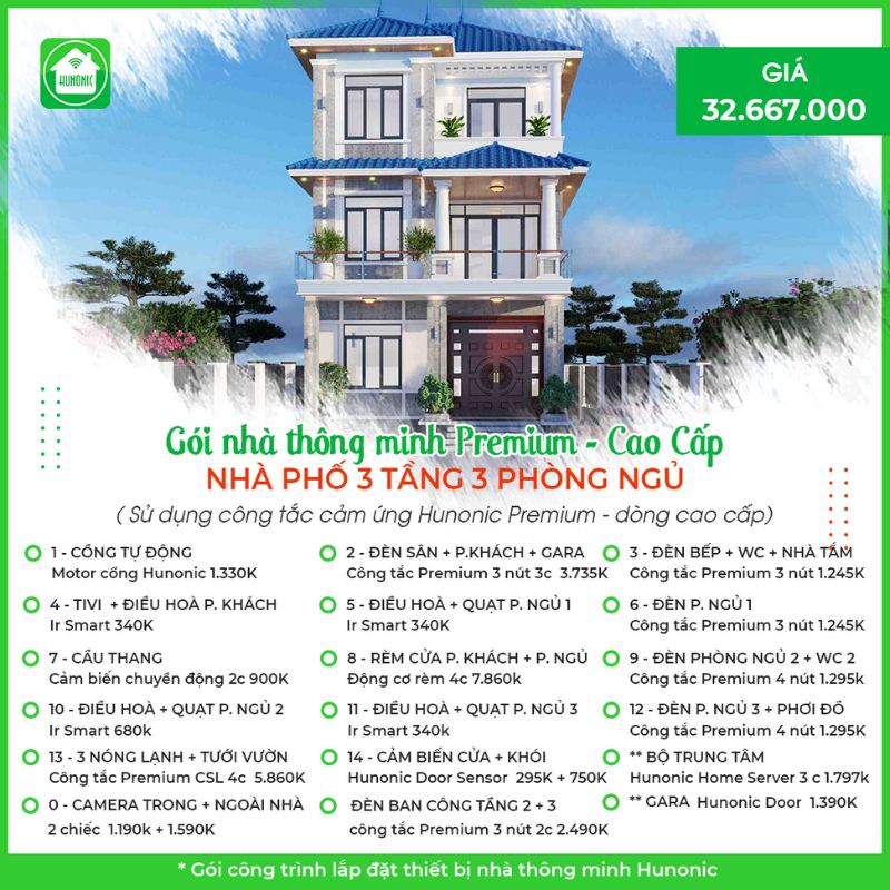 Trọn gói nhà thông minh Nhà phố cao cấp có 3 tầng 3 phòng ngủ