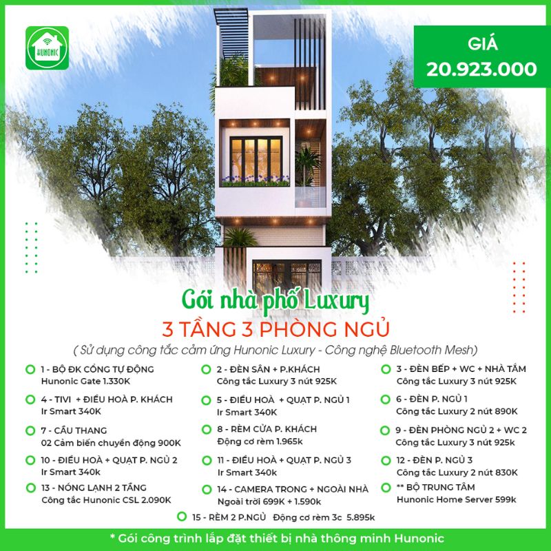Trọn gói nhà thông minh Nhà phố Luxury có 3 tầng 3 phòng ngủ